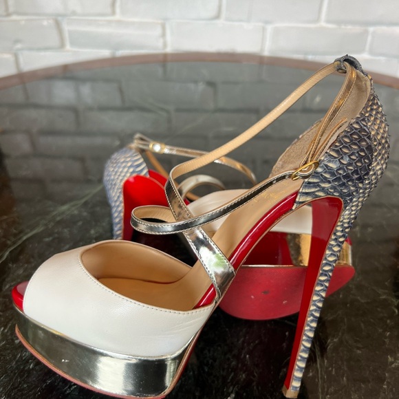 Christian Louboutin White and Metallic Platform Sandals - Picture 2 of 11